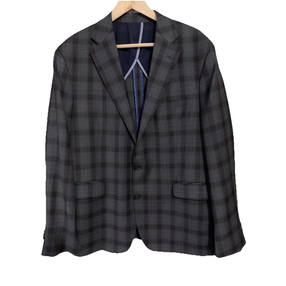 COLE‎ HAAN Blazer Men's 46R Multicolor Plaid 70% Wool Pick Stitching Designer